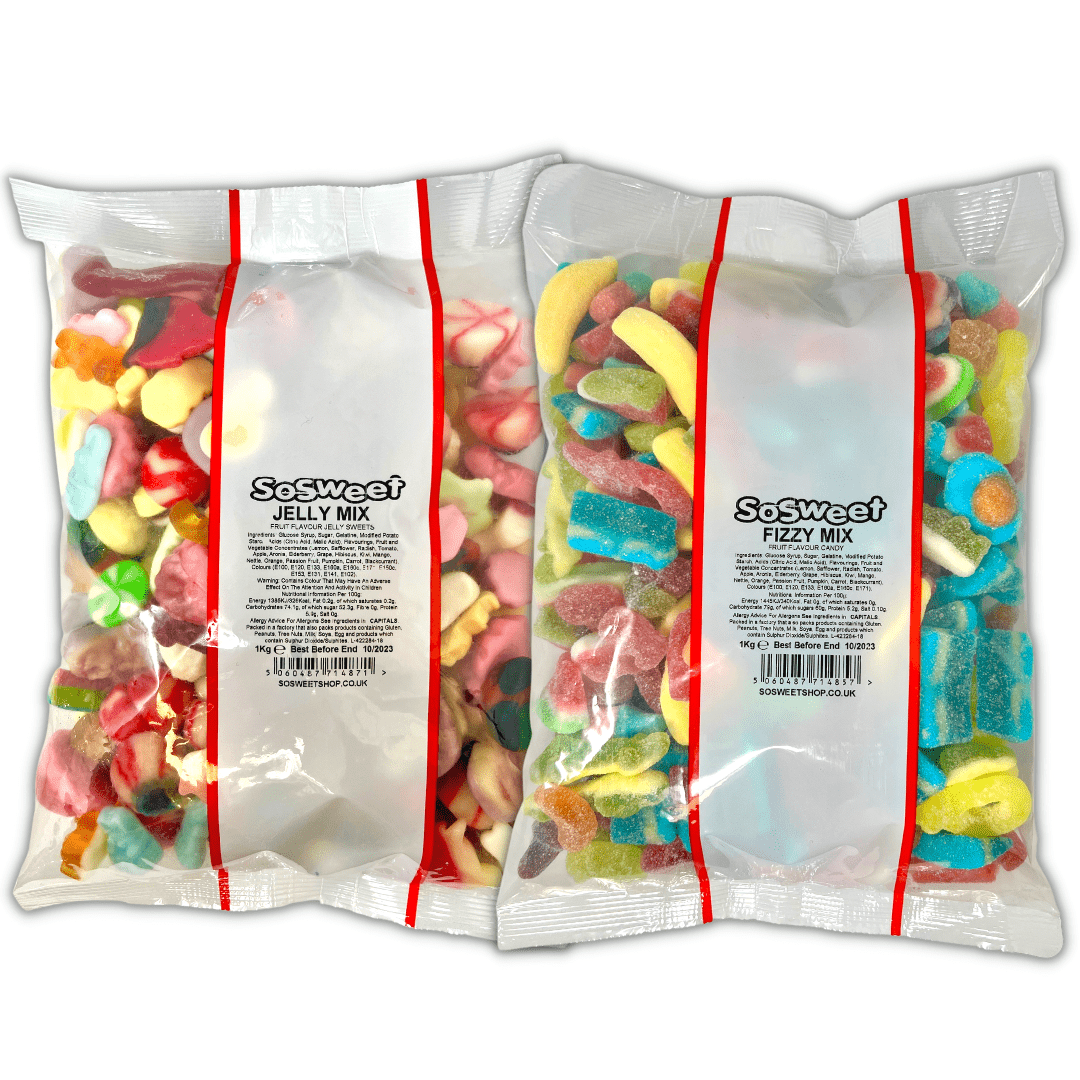 1kg Sweets: (1kg x 2) Pick'n'Mix Sweet Bags (Fizzy/Jelly) - 2kg for £10!